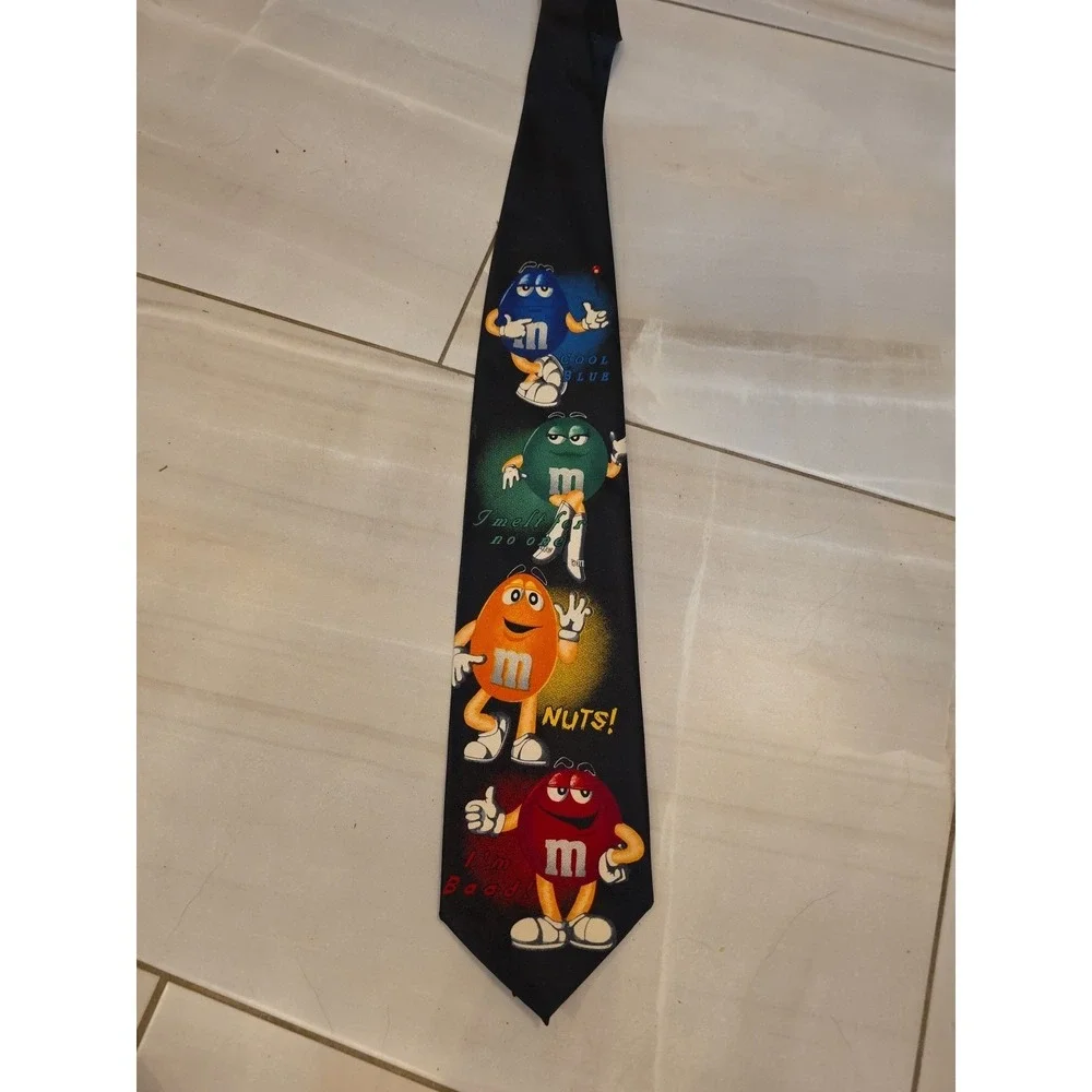 M&M's Brand‎ Character Slogans Novelty Tie Necktie Black 100% Polyester B1